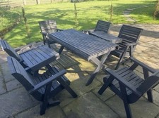 6 Seater Garden Outside Outdoor Wood Dining Table & Reclining Chairs Set