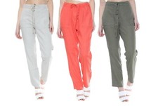 Ladies Ex UK Store Summer Linen Trousers Plus Size Straight Leg Long Pants 10-26