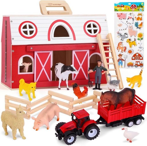 Wooden barn toy set with - wooden,