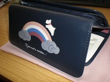 Radley Large Trifold Purse. Over The Rainbow. Navy Blue Leather. BNWT