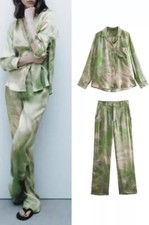 ZARA GREEN SILK TIE-DYE  PRINT