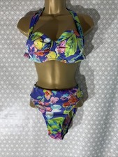 Women BHS Purple Floral Underwired Top Uk 12 Bottoms Uk 14 Beach Swim Bikini Set