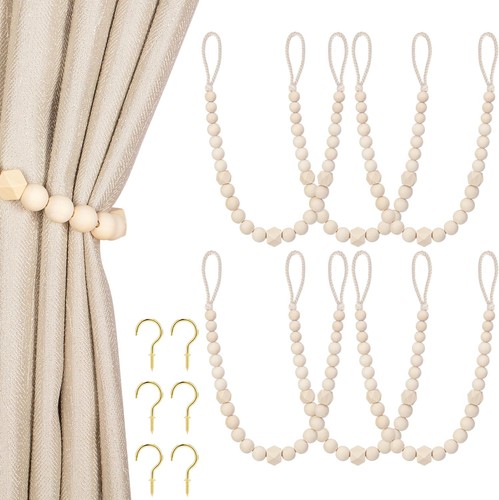 Wood bead curtain tiebacks - bead, tiebacks,
