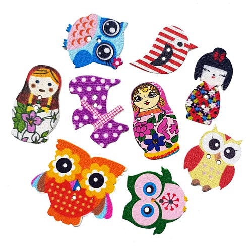 20pcs assorted wooden buttons - assorted,