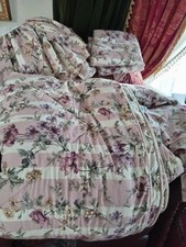 Vintage Laura Ashley Mauve Stripe & Floral Curtains & Bedding Set