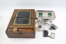 Antique Desk Items Collection Silver Glass & Wooden Materials Inkwells 