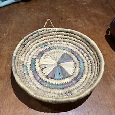 Vintage Shallow Woven Coiled Wicker Basket Rattan Fruit Bowl Bread Wall Hanging