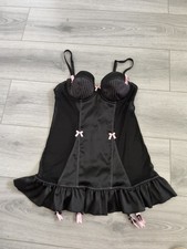 BNWT Vintage La Senza Black & Pink Satin & Mesh Delilah Babydoll Top Size 12