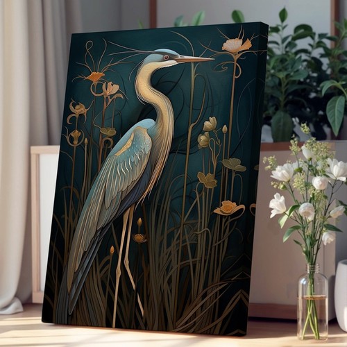 Heron art deco canvas - canvas, wall