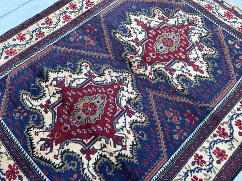 Blue geometric afghan baluchi - geometric,