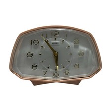 Vintage Metamec Wind Up Bedside Alarm Clock 1960s Retro Pink Case White Face