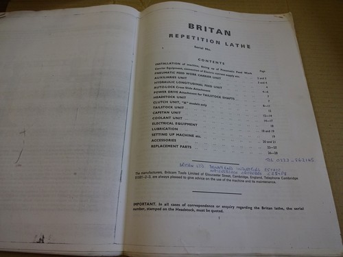 Britan repitition lathe manual