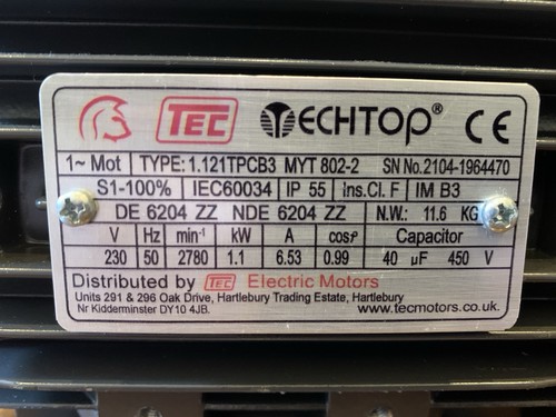 Tec 1kw single - phase, motor