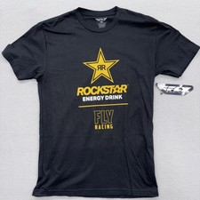 NWT Rockstar Energy Drink x Fly Racing Logo Black T-Shirt Size Small w/ Sticker