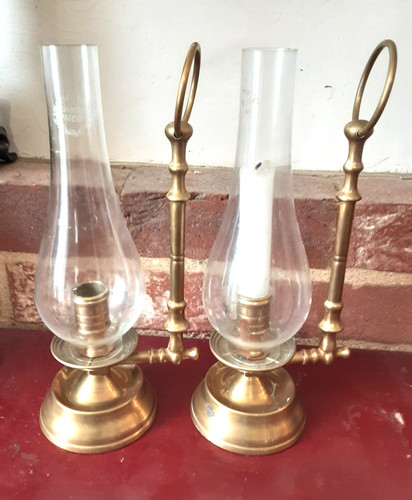 Pair vintage brass oil - pair,