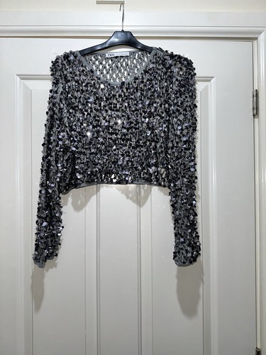 Zara grey silver sequin crop - zara,