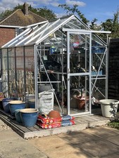 Glass Greenhouse 6x8 ft Aluminium Frame Inc. Shelving & Waterbutt Auto Window
