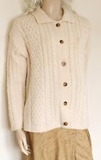 Aran crafts irish 100% Merino wool cream chunky cable knit cardigan size L/14–16