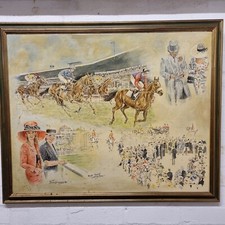Julie Brennan Signed Oil On Canvas Horse Racing "Royal Ascot, Ladies Day"