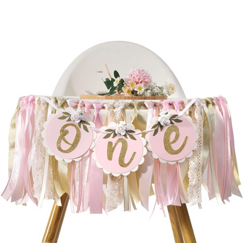 Pink golden floral high chair - pink,