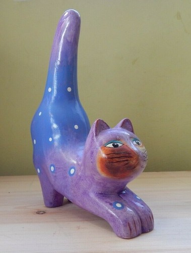 Pottery pink blue cat ornament - pink/blue,