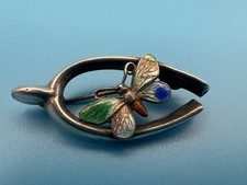 Beautiful Hallmarked Sterling Silver & Enamel Butterfly & Wishbone Brooch, 1942