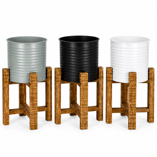 Metal planter wooden stand - metal, on