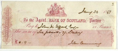 Bank scotland cheque - of,