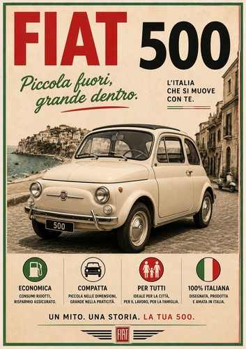 Fiat 500 poster 350gsm - 500,