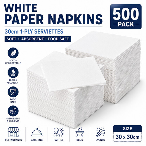 White paper napkins 30cm - 30cm, 1-ply