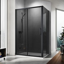 Black Shower Enclosure And Tray Sliding Door Bathroom 8mm Nano Glass Cubicle