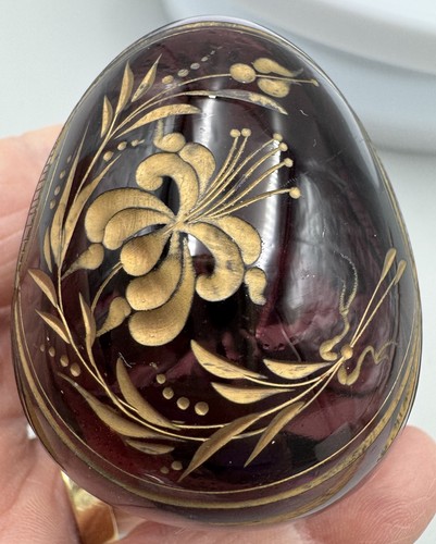 Vintage purple glass egg gold - glass,