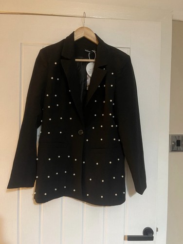 Boohoo black blazer with - black, pearl