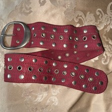 Women’s Girls Vintage Valencia Benjo Red Leather Belt Metal Studs Small 24-26”w