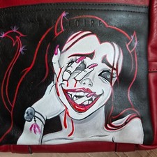 CREEPY HORROR GOTH FACE HAND PAINTED RED BLACK LEATHER CROSSBODY SHOULDER BAG