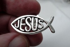 Used Early Christian Fish Symbol Ichthys Ichthus sign of Jesus fish Pin Badge
