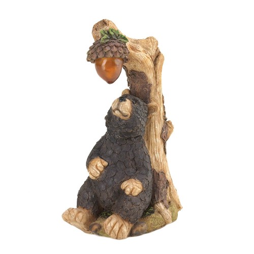 Black bear solar statue - black,
