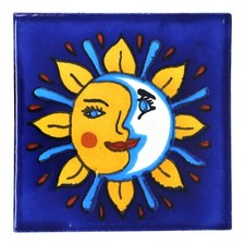 Hernan - Handmade Mexican Ceramic Talavera Large 10.5cm Tile Ethically Sourced
