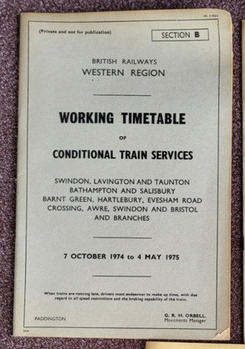Railway working timetable - working, br