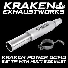 KRAKEN POWER BOMB 2.5" INCH TIP UNIVERSAL REAR SILENCER EXHAUST PIPE INC STRAP