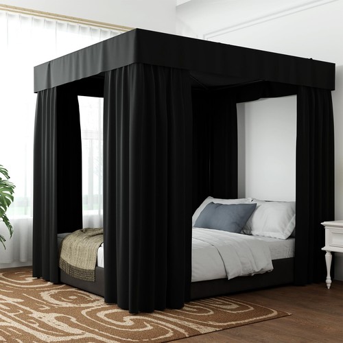 Black canopy bed curtains - black,