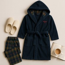Barbour Kids Tartan Lined Dressing Gown | XL | Hooded Navy | Luxury | Loungewear