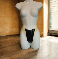 Love Life Latex ladies 2 colour thong briefs in black & natural rubber size 12