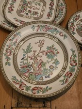 Stunning Antique Bridgwood Indian Tree Hand Painted 26cm Dinner Plates