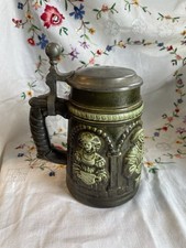 Vintage West German Beer Stein –“Patrizier” Relief Design Pewter Lid Mid-Century