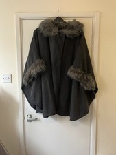 Marks & Spencer Grey Cape With Faux Fur Trim Size One Size up to size 20