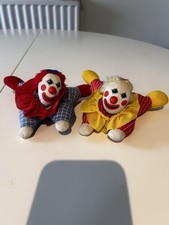 Pair of Vintage Fabric Clown Dolls – Red & Blue Outfits Plush Soft Toy Circus