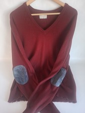 Vintage Aquascutum Men’s Burgundy 100% Cashmere Sweater Jumper with  Elbow Pat