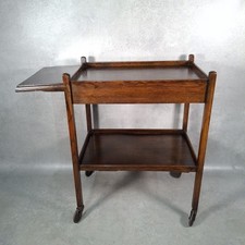 Oak Drinks Cart Trolley with Folding Side Shelf 1930s Art Deco Utility Hostess