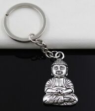 LARGE SILVER BUDDHA TIBETAN CHARM LUCKY KEYRING HANDBAG CLIP KARMA KEY CHAIN UK